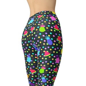 Neon Fruits Leggings, Colorful Dots Leggings, Printed Leggings, Workout Leggings, Leggings for Women, Yoga Pants, Capri, Plus Size Leggings