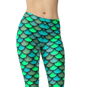 Green Mermaid Leggings, Dragon Scale Leggings, Mermaid Yoga Tights, Mermaid Pants, Printed Leggings, Plus Size Leggings, Mermaid Outfit