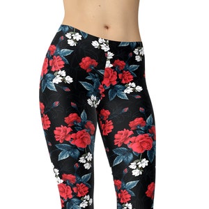 Red Rose Leggings, Printed Leggings, Floral Leggings, Workout Leggings, Leggings for Women, Yoga Pants, Capri Leggings, Plus Size Leggings