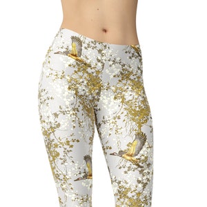 Floral Birds Leggings, Printed Leggings, Unique Leggings, Yoga Pants, Leggings for Women, Workout Leggings, Yoga Capris, Plus Size Leggings