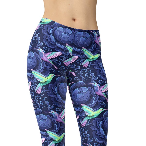 Hummingbird White Floral Pattern Print Pattern Women Leggings