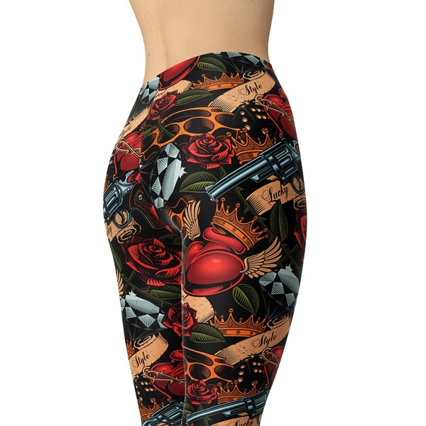 Tattoo Leggings, Printed Leggings, Workout Leggings, Leggings for Women, Yoga Pants, Yoga Capris, Plus Size Leggings, High Waist Leggings