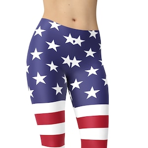 American Flag Leggings, 4th Of July Leggings, Proud American Pants, US Patriotic Stars and Stripes Clothing, USA Flag Plus Size Leggings