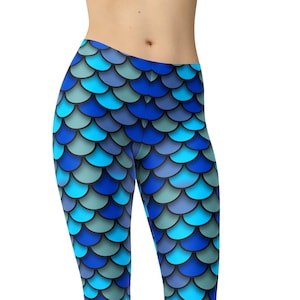 Blue Mermaid Leggings, Dragon Scales Leggings, Yoga pants, Capris, Printed Leggings, Women&#39;s Leggings, Plus Size Leggings, Workout Leggings
