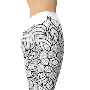 White Grey Mandala Leggings, High Waist Leggings, Yoga Pants, Printed Leggings, Plus Size Leggings, Workout Leggings, Women Leggings, Capris