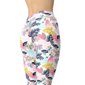 Tropical Leaf Leggings, Printed Leggings, Leggings for Women, Workout Leggings, High Waist Leggings, Yoga Pants, Capris, Plus Size Leggings