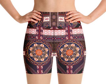 Hippie Boho Yoga Shorts, Bohemian Shorts, High Waisted Shorts, Festival Shorts, Gym Shorts, Women Shorts