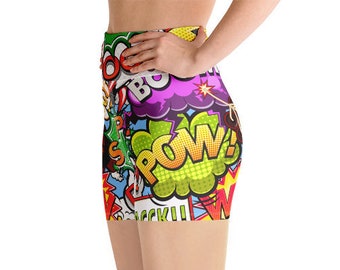 Pop Art Yoga Shorts, High Waisted Shorts, Festival Shorts, Gym Shorts, Women Shorts