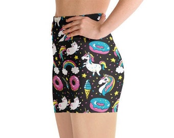 80's 90's Cartoon Yoga Shorts, High Waisted Shorts, Festival Shorts, Unicorn Shorts, Gym Shorts, Women Shorts, Donut Shorts