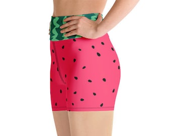 Watermelon Yoga Shorts, High Waisted Shorts, Festival Shorts, Rave Shorts, Fruit Printed Shorts, Women Shorts