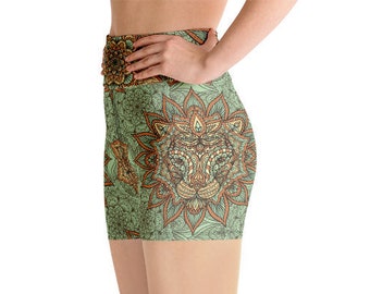 Yoga Shorts, High Waisted Shorts, Mandala Festival Shorts, Gym Shorts, Women Shorts, Rave Shorts, Festival Clothing