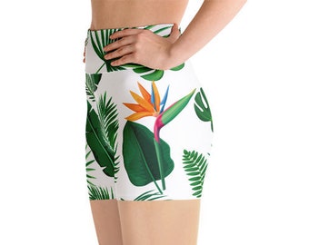 Tropical Yoga Shorts, High Waisted Shorts, Festival Shorts, Gym Shorts, Women Shorts, Activewear, Yoga Clothing