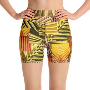 Leaves Printed Yoga Shorts, High Waisted Shorts, Festival Shorts, Gym Shorts, Women Shorts, Yoga Clothing, Festival Clothing