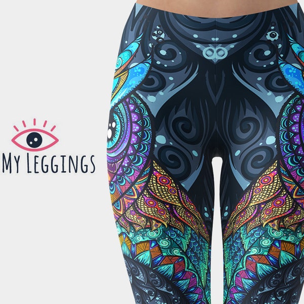 Owl Ornamental Leggings, Yoga Pants, Printed Leggings, Workout Leggings, Plus Size Leggings, High Waisted Leggings, Leggings For Women