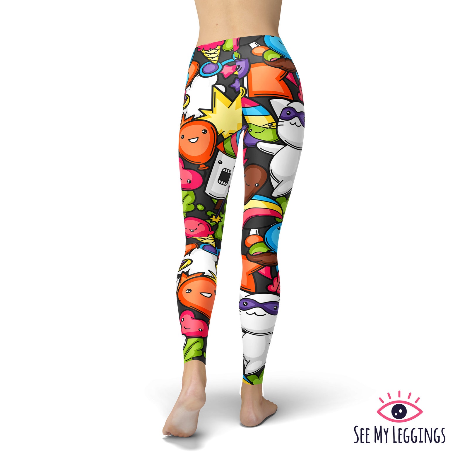 Kawaii Leggings Comic Leggings Printed Leggings Leggings Etsy