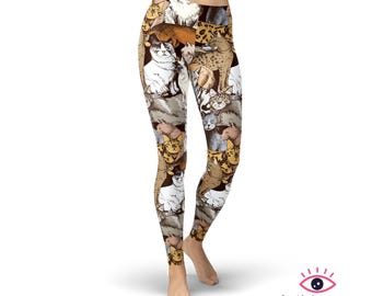 Cat Leggings for Women, High Waisted Workout Leggings, Printed Plus Size Yoga Pants, Buttery Soft Gym Tights