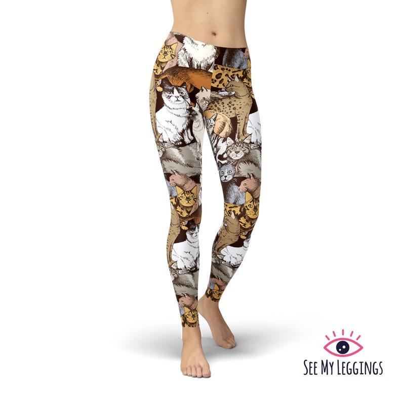 Cat Leggings for Women, High Waisted Workout Leggings, Printed Plus Size Yoga Pants, Buttery Soft Gym Tights image 1