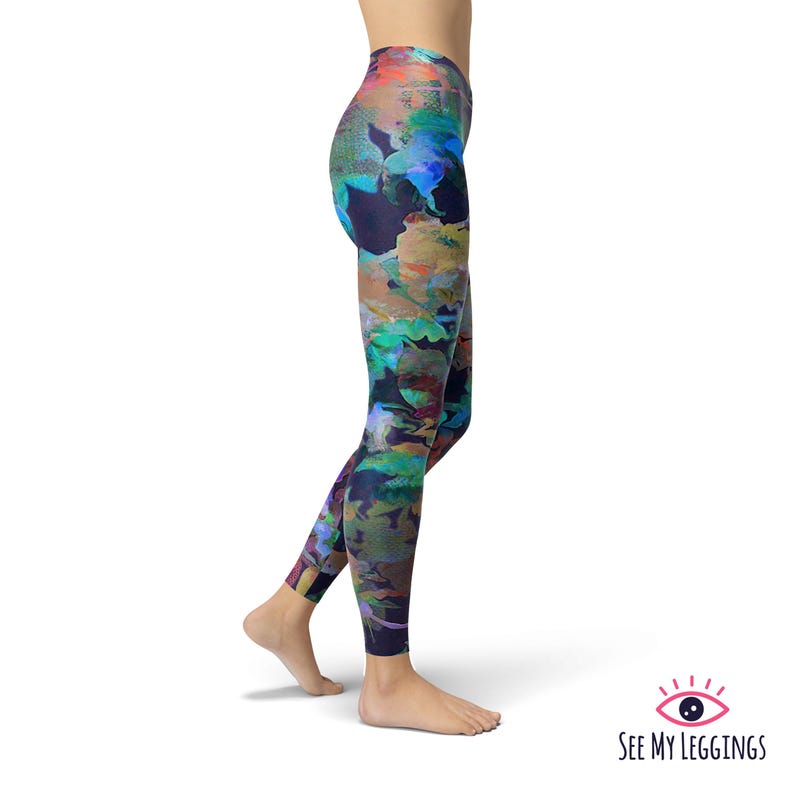 Leggings à motifs floraux aquarelle pour femmes, leggings de sport taille haute, pantalons de yoga imprimés grandes tailles, collants de gym ultra-doux image 2