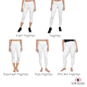 May include: Five different styles of white leggings, including capri leggings, yoga leggings, and plus size leggings. The leggings are all made of a soft, stretchy material and are perfect for working out, running errands, or just relaxing at home.