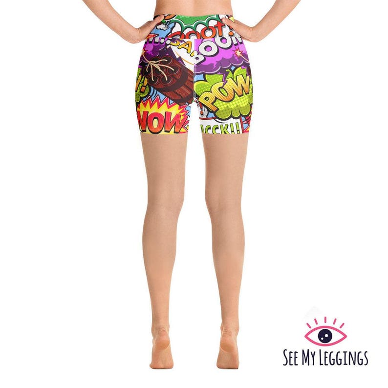 Pantalones cortos de yoga estilo Pop Art para mujer, pantalones cortos de entrenamiento de cintura alta, pantalones cortos estampados para festivales y gimnasio, pantalones cortos para correr muy suaves. imagen 4