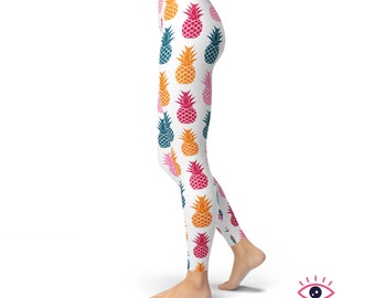 Colorful Pineapple Leggings, Printed Leggings, Summer Fruit