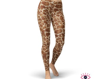 Giraffe Animal Skin Leggings for Women, High Waisted Workout Leggings, Printed Plus Size Yoga Pants, Buttery Soft Gym Tights