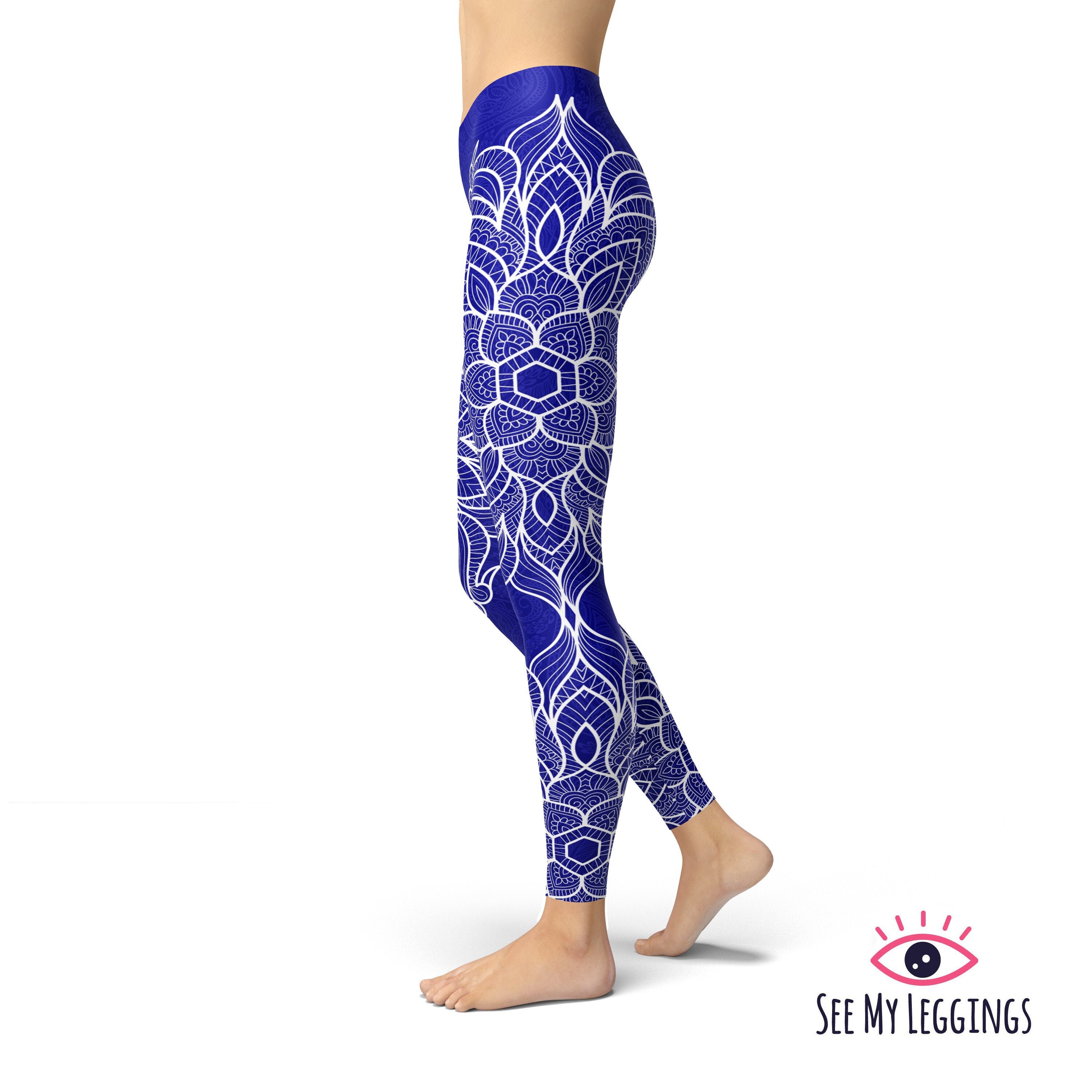 Navy Blue Mandala Leggings Yoga Pants 