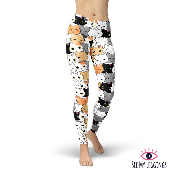 Cat Leggings, Cat Tights, Cat Lovers Gift, Yoga Pant, Printed Leggings, Workout  Leggings, Yoga Leggings, Cat Clothes, Black and White, XS-XL 
