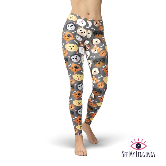 Dogs Face Leggings, Printed Leggings, Cute Puppy Leggings, Gym