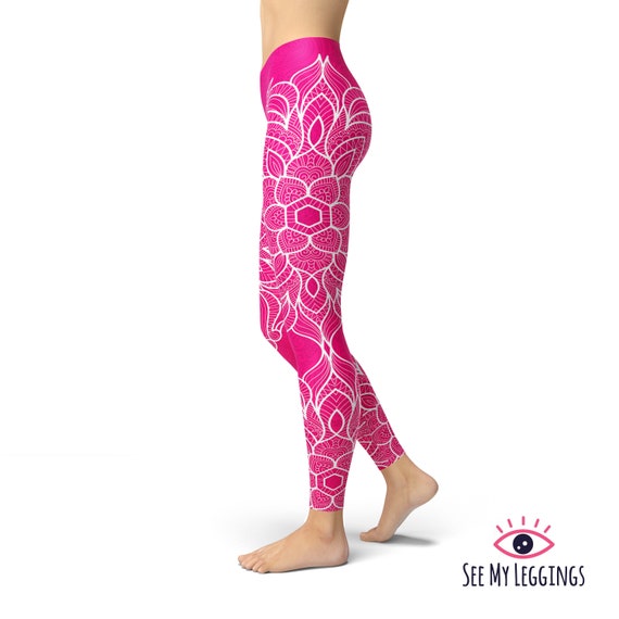 Hot Pink Mandala Leggings, High Waist Leggings, Yoga Pants
