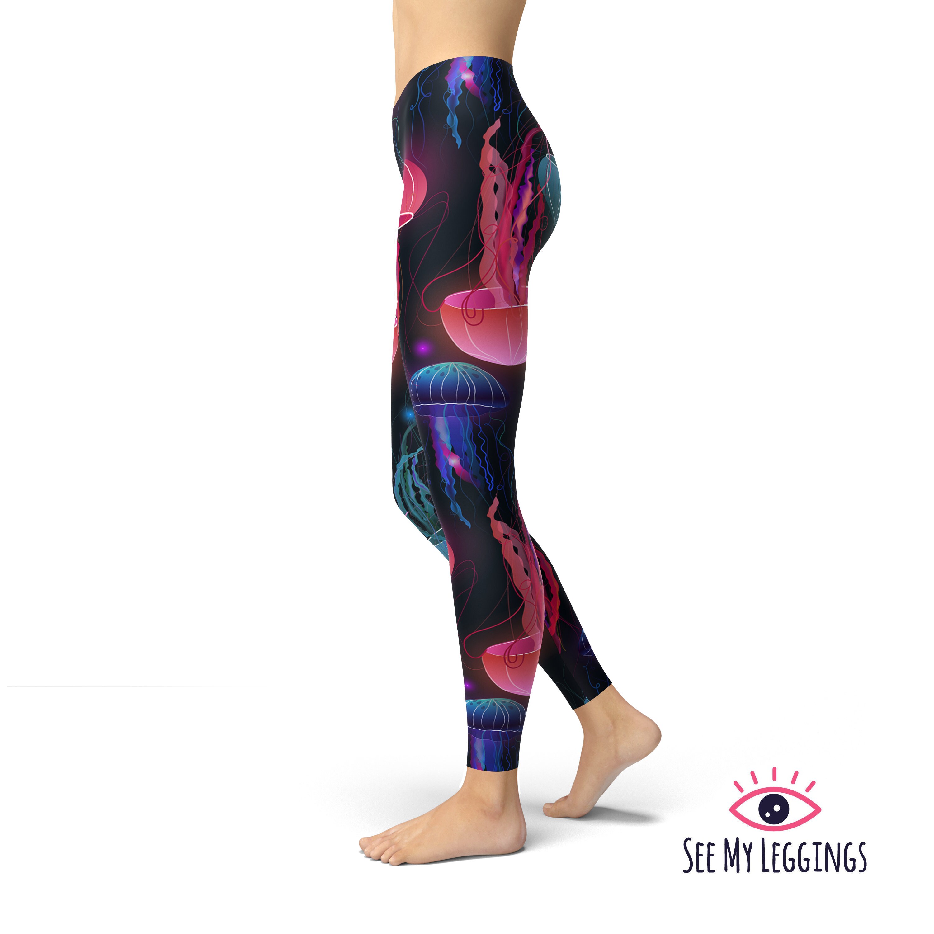 Jellyfish Cartoon Print Pattern Women Leggings