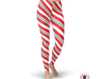 Candy Cane Leggings for Women, High Waisted Workout Leggings, Printed Plus Size Yoga Pants, Buttery Soft Gym Tights
