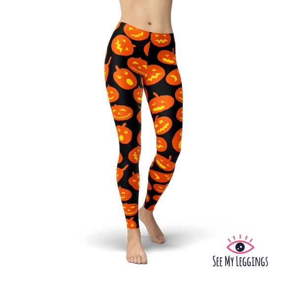 Pumpkin Halloween Leggings for Women, High Waisted Workout Leggings, Printed Plus Size Yoga Pants, Buttery Soft Gym Tights