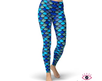 Leggings azules de sirena para mujer, leggings azules de talle alto, pantalones de yoga estampados de tallas grandes, mallas de gimnasio suaves como la mantequilla.