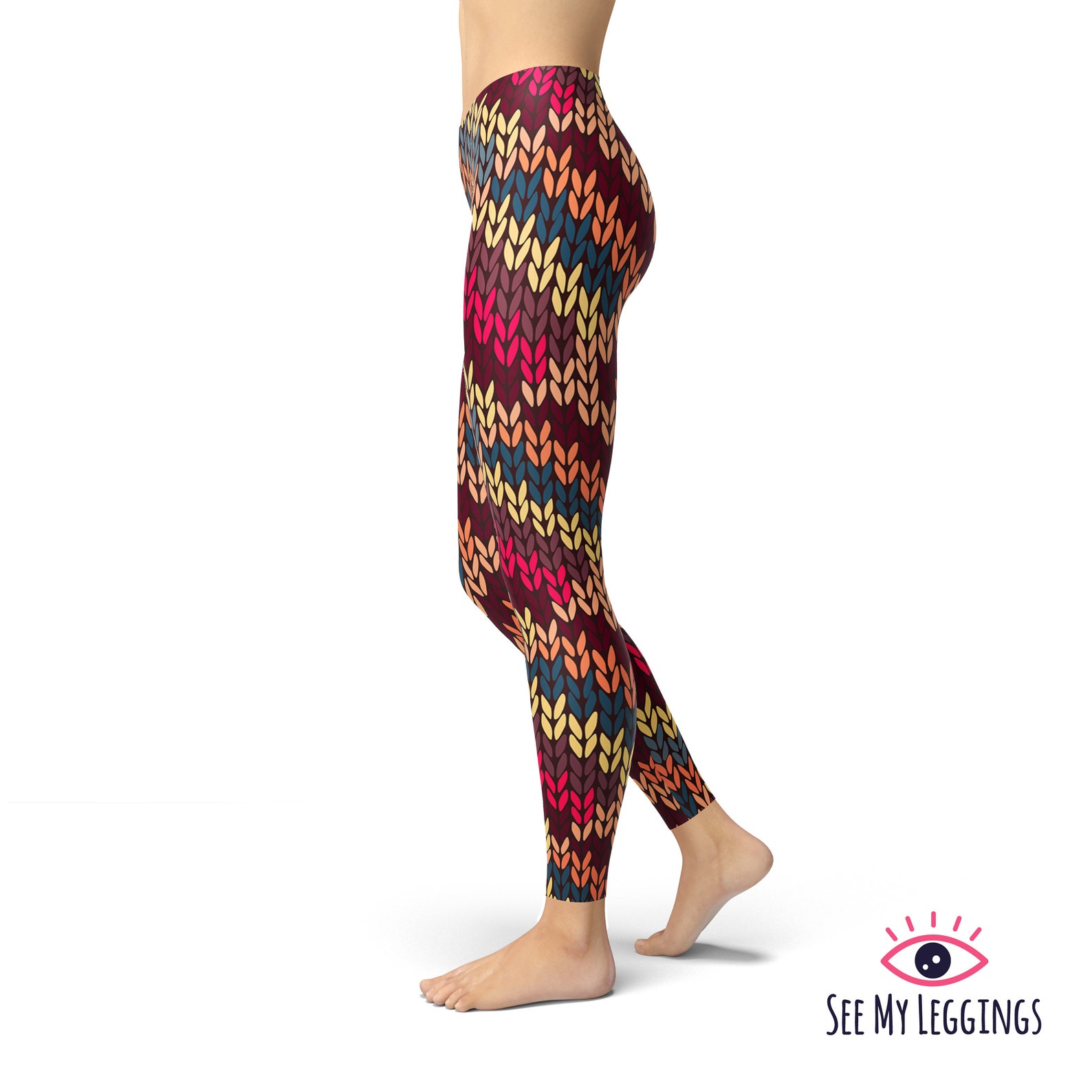 Knitted Pattern Leggings Printed Leggings Leggings for | Etsy