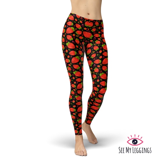 Strawberry Leggings, Fruit Leggings, Printed Leggings, Yoga Pants