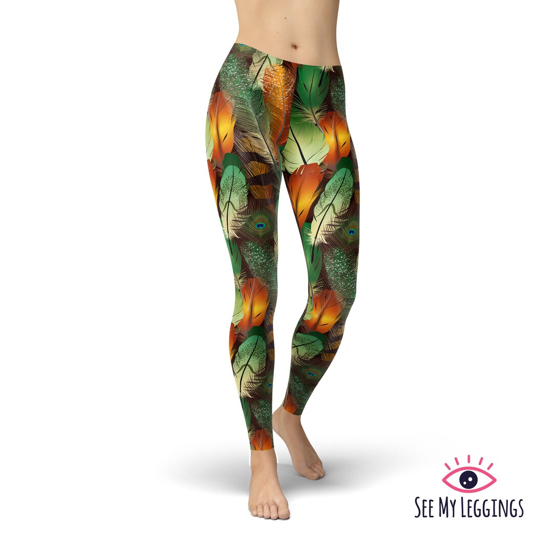 Feathers Leggings, Boho Leggings, Festival Leggings, Printed Leggings