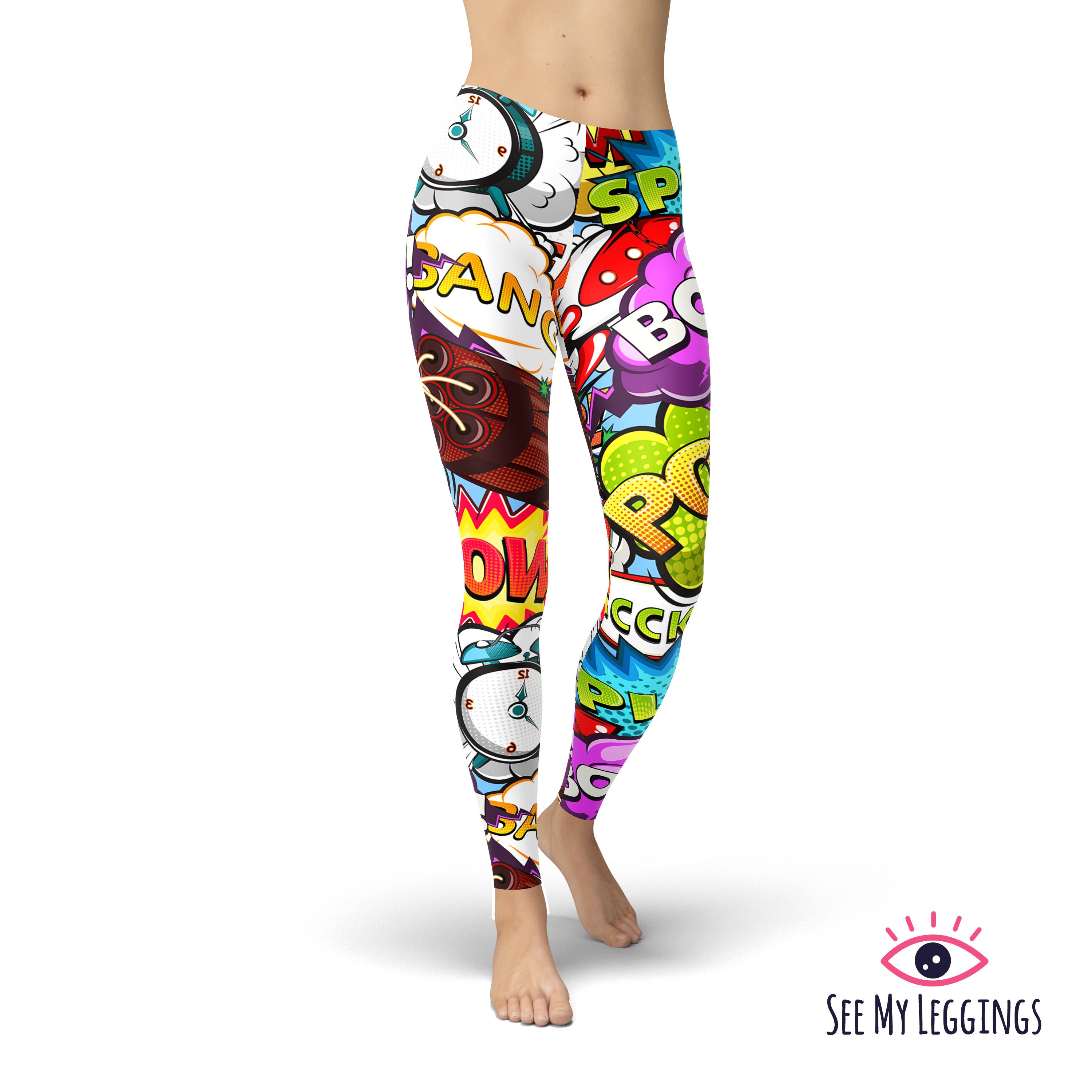 Comic Pop Art Leggings, Graffiti Leggings, Yoga Pants, Printed Leggings,  Fun Party Leggings, Workout Leggings, Leggings for Women, Capris -   Canada