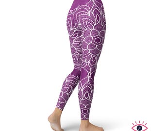 Leggings mit Mandala-Muster in Lila für Damen, Leggings mit hohem Bund in Lila, bedruckte Yogahose in großen Größen, butterweiche Sportleggings