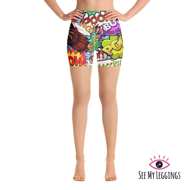 Pantalones cortos de yoga estilo Pop Art para mujer, pantalones cortos de entrenamiento de cintura alta, pantalones cortos estampados para festivales y gimnasio, pantalones cortos para correr muy suaves. imagen 2