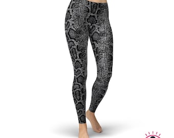 Leggings in Schlangenmuster für Damen, graue Leggings mit hohem Bund, bedruckte Yogahosen in großen Größen, butterweiche Sportleggings