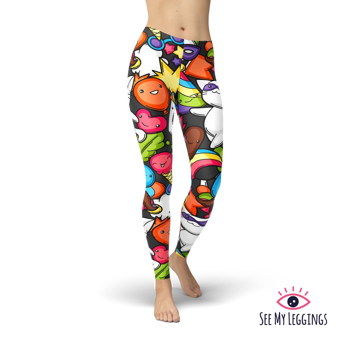 Kawaii Leggings Comic Leggings Printed Leggings Leggings Etsy