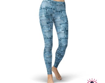 Leggings con estampado vaquero para mujer, leggings de cintura alta para entrenar, pantalones de yoga estampados de tallas grandes, mallas de gimnasio ultrasuaves.