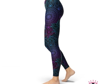 Mandala-Leggings für Damen, blaue Leggings mit hohem Bund, bedruckte Yogahosen in großen Größen, butterweiche Sportleggings