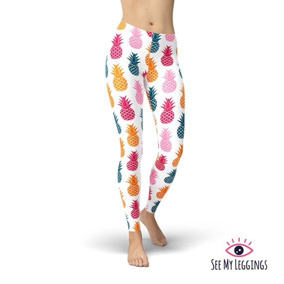 Colorful Pineapple Leggings, Printed Leggings, Summer Fruit