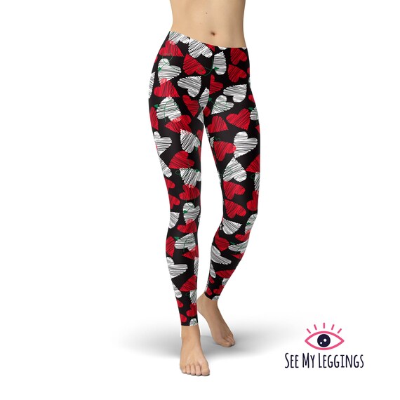 Valentine Hearts Leggings, Valentine's Day Leggings, Printed