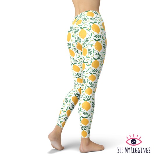Lemon Pattern Leggings, Printed Leggings, Yoga Leggings, Women