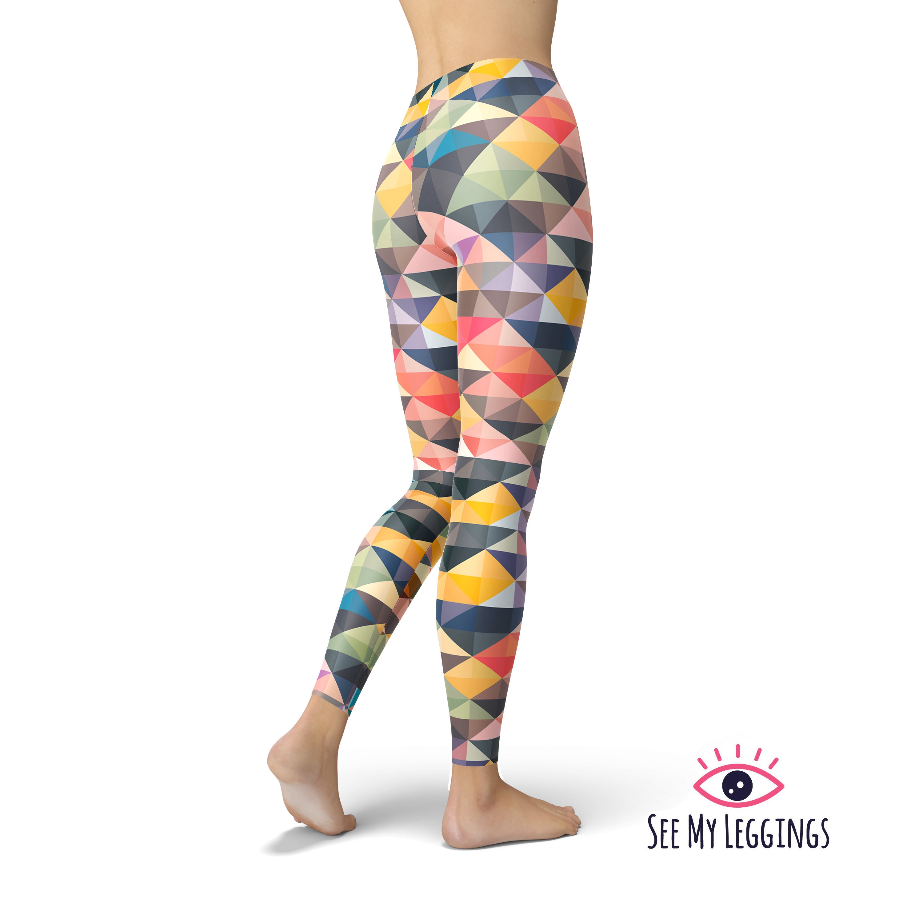 Geometric Triangles Leggings High Waist Leggings Printed Etsy