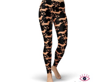 Dachshund Dog Leggings for Women, High Waisted Workout Leggings, Printed Plus Size Yoga Pants, Buttery Soft Gym Tights