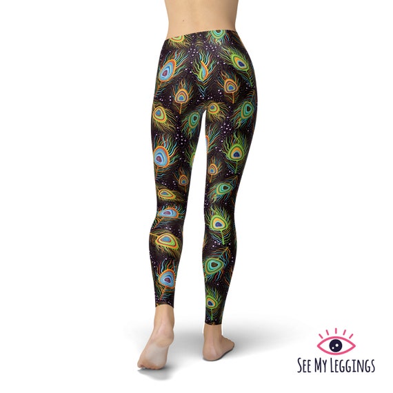 Peacock Feathers Leggings, Printed Leggings, Boho Feather Leggings, Yoga  Pants, Leggings for Women, Plus Size Leggings, Boho Yoga Tights 